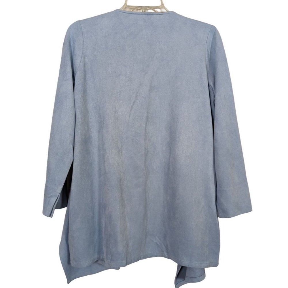 Gretchen Scott long‎ sleeve blue faux suede waterfall open cardigan S - Picture 7 of 7